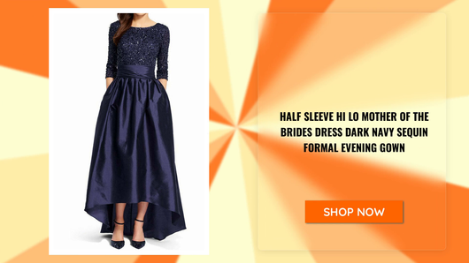 Half Sleeve Hi Lo Mother of the Brides Dress Dark Navy Sequin Formal Evening Gown by@Outfy