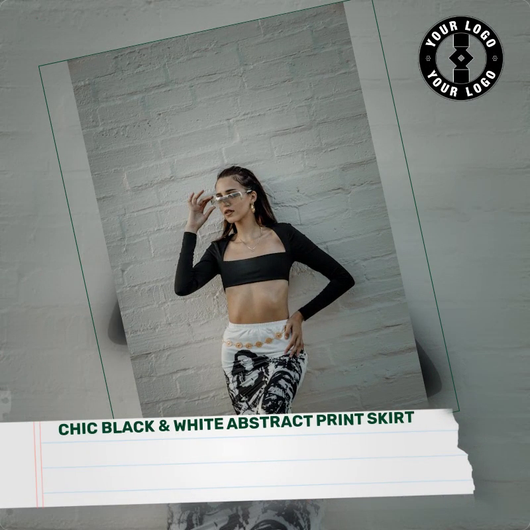 Chic Black &amp; White Abstract Print Skirt by@Outfy