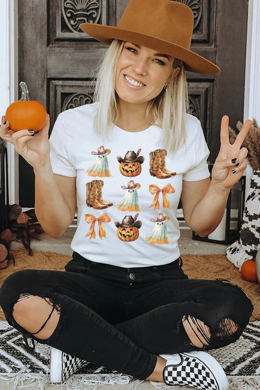 Halloween Country Ghost Jack Bow Graphic Tee