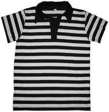 Load image into Gallery viewer, Black and White Striped Polo Shirt
